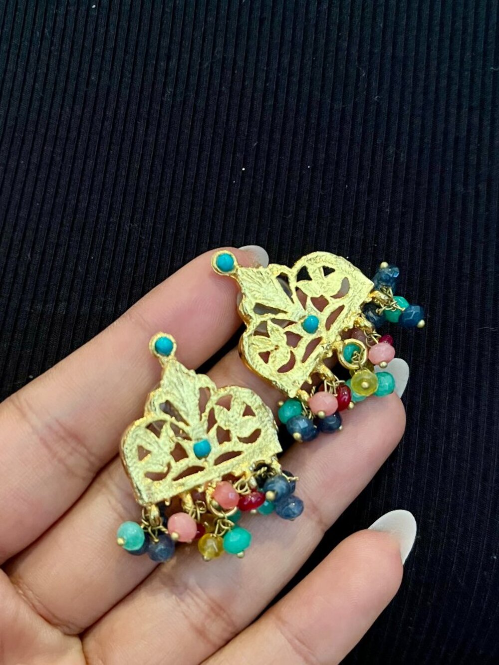 Gold Plated Multi Semi Precious Stone Earrings - Never Worn